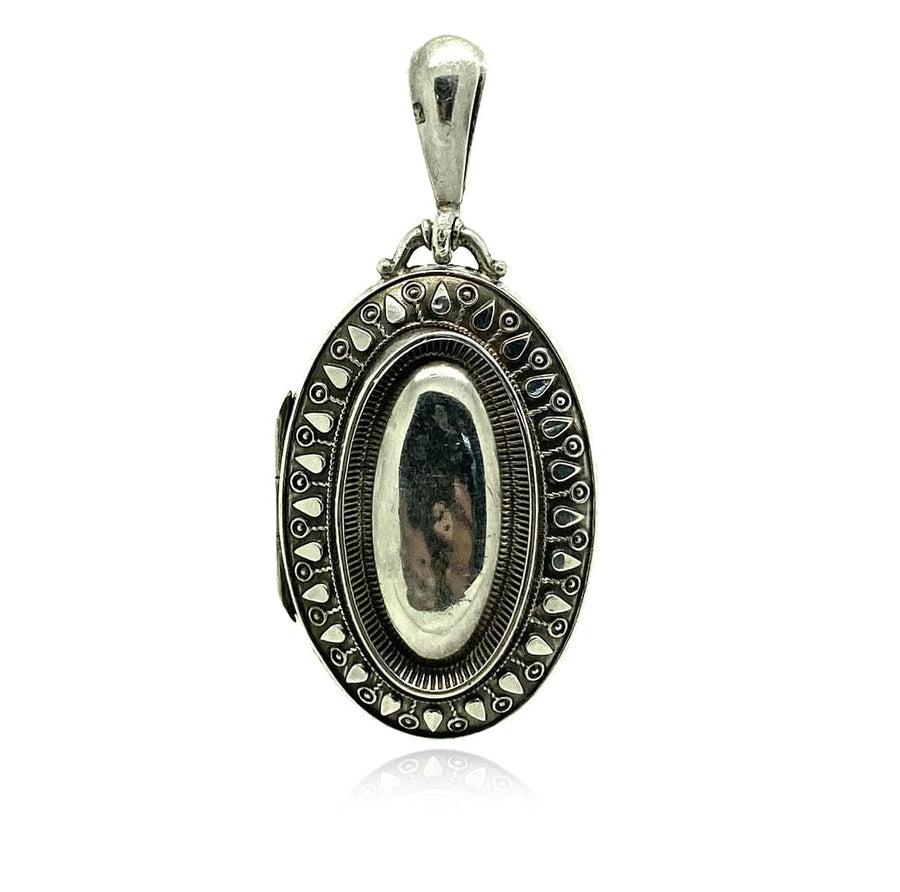 VICTORIAN Necklaces Antique Victorian 1883 Oval Silver Locket Necklace Mayveda Jewellery