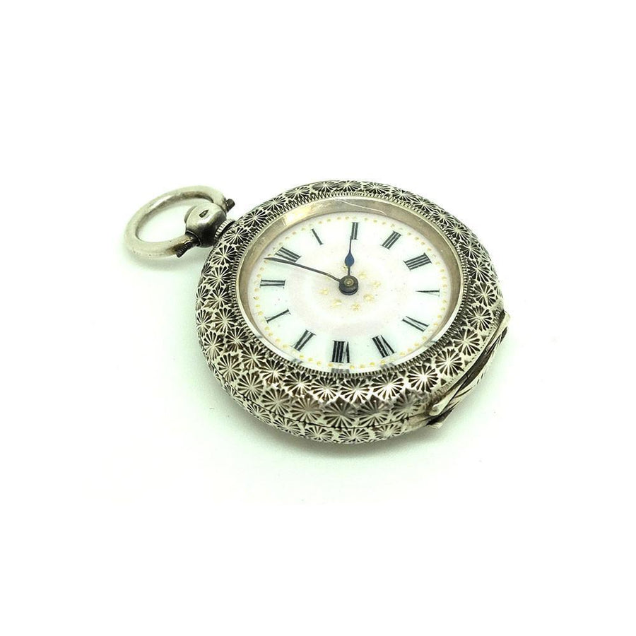 Antique 1888 Swiss Sterling Silver & Pink Enamel Pocket Watch
