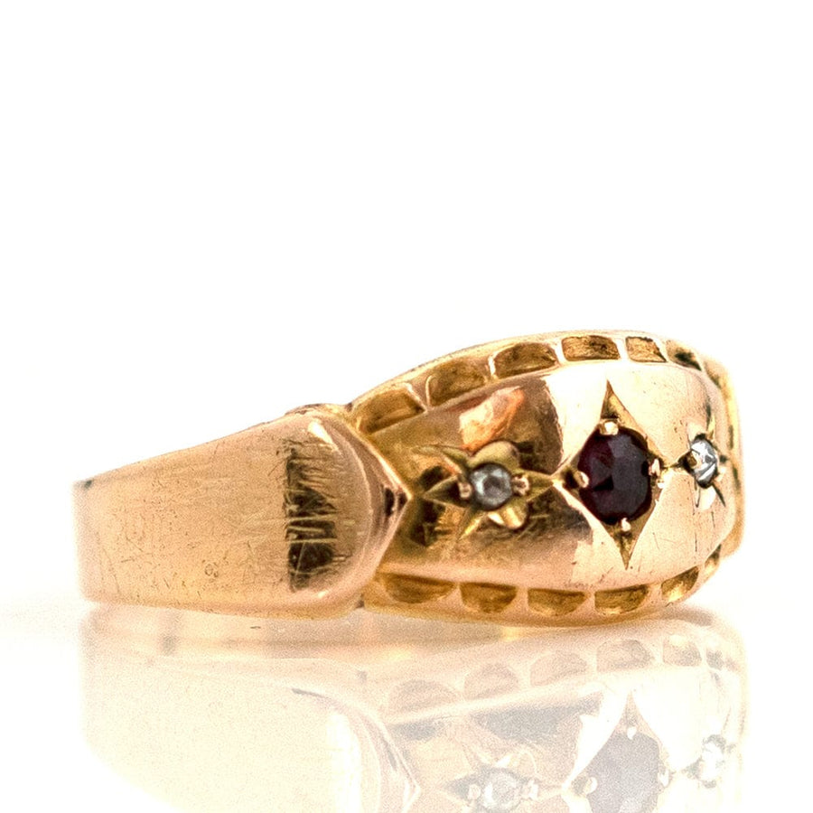 VICTORIAN Ring Antique 15ct Victorian 1898 Garnet Diamond Gypsy Star Ring Mayveda Jewellery
