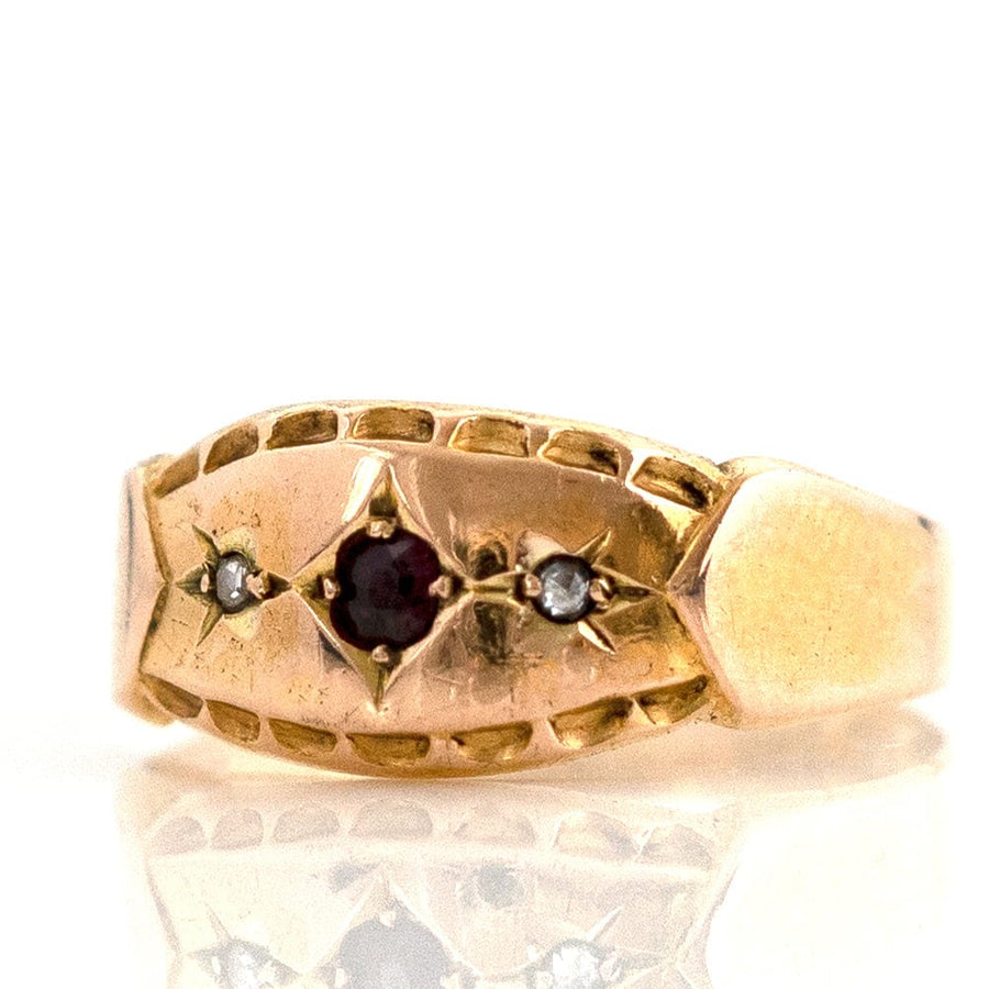 VICTORIAN Ring Antique 15ct Victorian 1898 Garnet Diamond Gypsy Star Ring Mayveda Jewellery