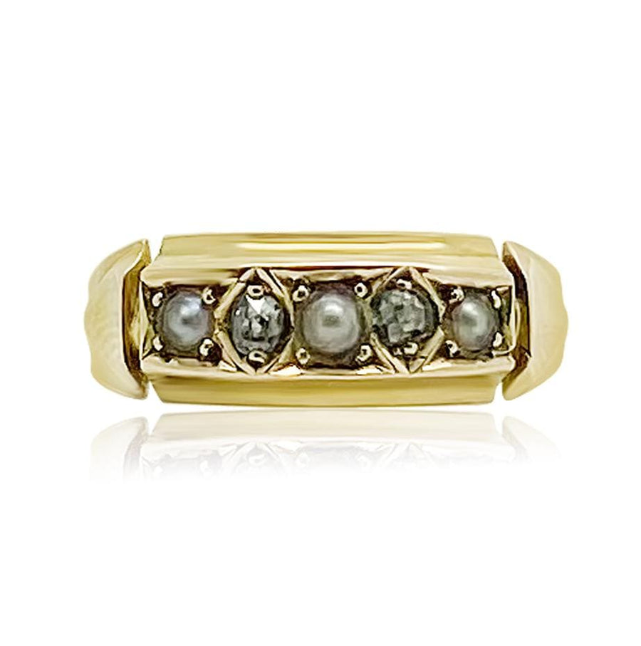 VICTORIAN Ring Antique Victorian 15ct Diamond Split Pearl 0.10ct Ring
