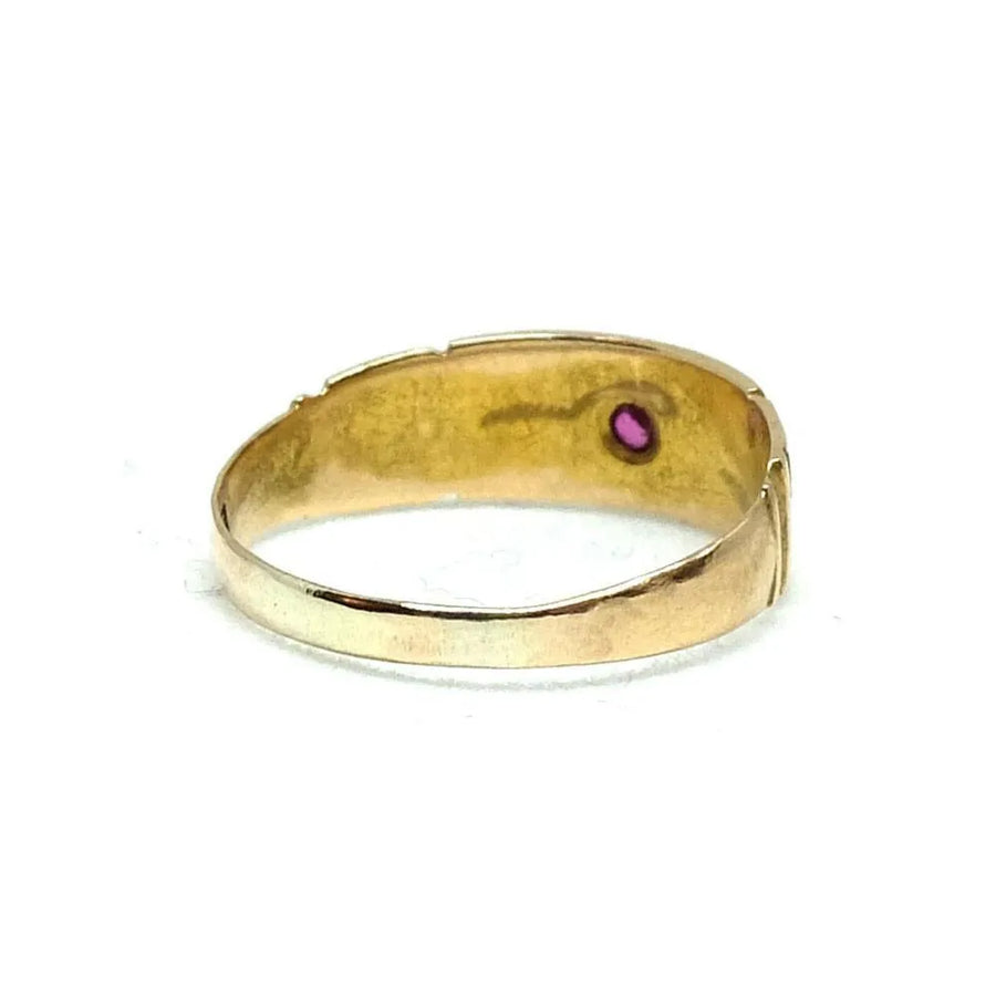 Antique Victorian 15ct Ruby & Pearl Gold Ring - Mayveda Jewelry