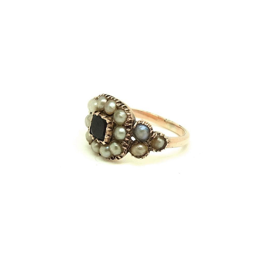 Antique Victorian (1837-1901) Garnet & Pearl Rose Gold Ring (Size: K / 5.5)