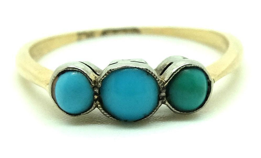 Antique Victorian (1837-1901) Turquoise & 9ct Gold Ring (Size: N)