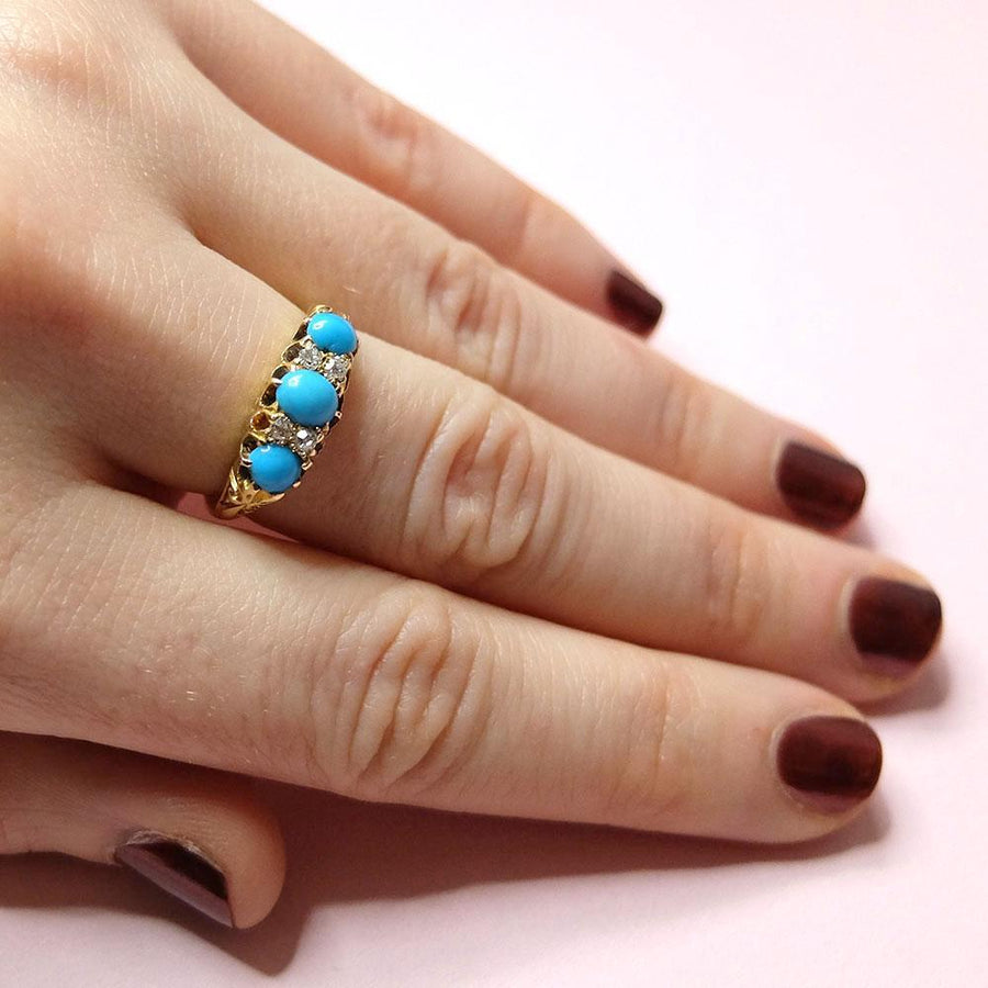 Antique Victorian 1856 Turquoise & Diamond 18ct Yellow Gold Ring