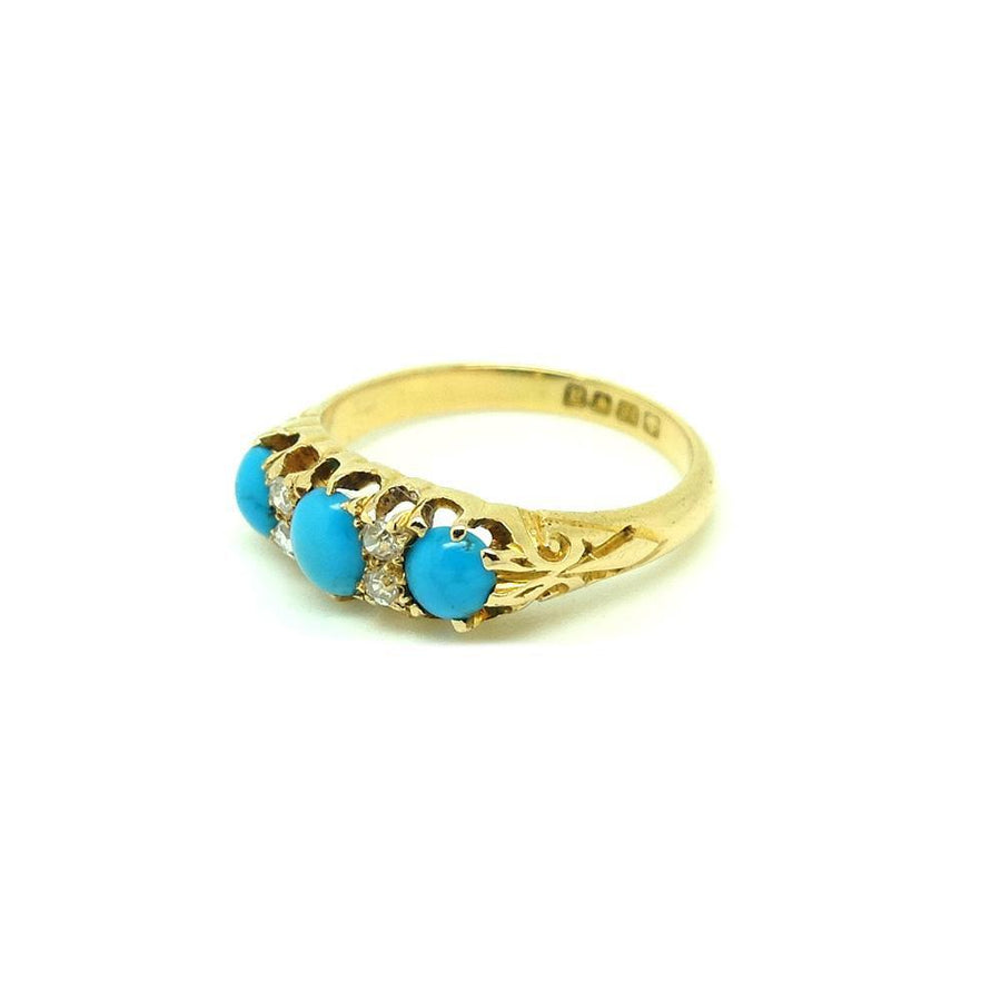 Antique Victorian 1856 Turquoise & Diamond 18ct Yellow Gold Ring