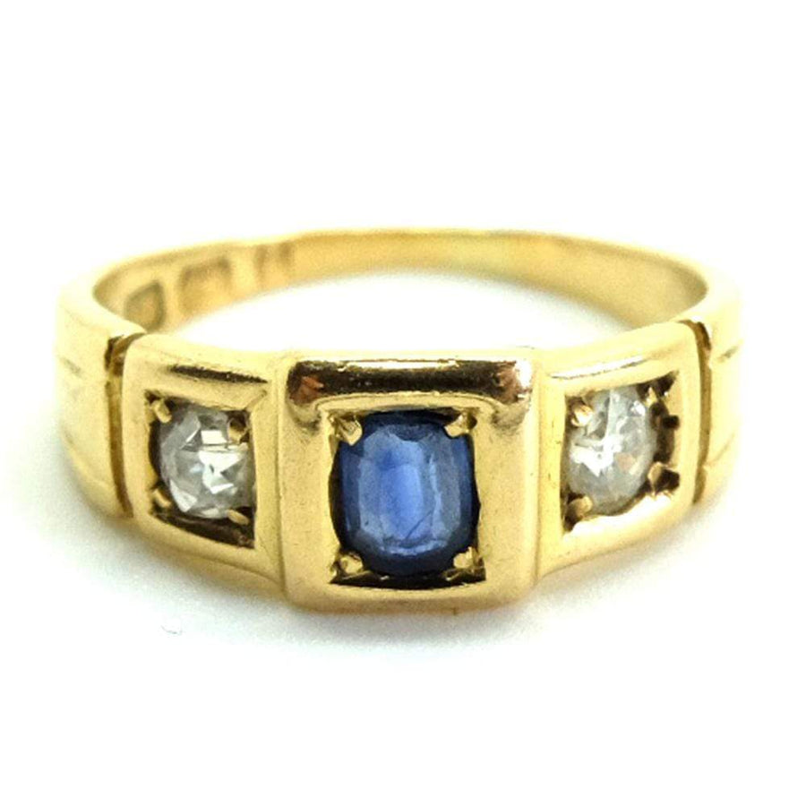 VICTORIAN Ring Antique Victorian 1880 Sapphire 18ct Gold Diamond Ring