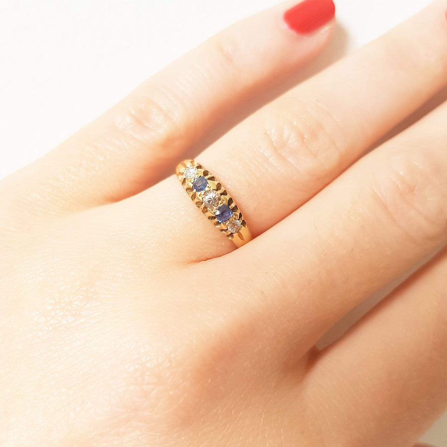 VICTORIAN Ring Antique Victorian 1898 Sapphire Diamond 18ct Gold Ring