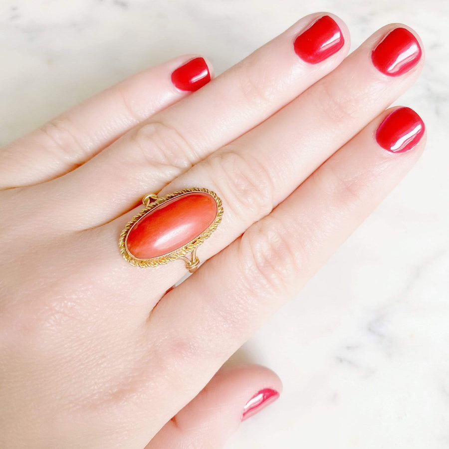 Reserved -Antique Victorian 18ct Gold Large Oval Coral Ring