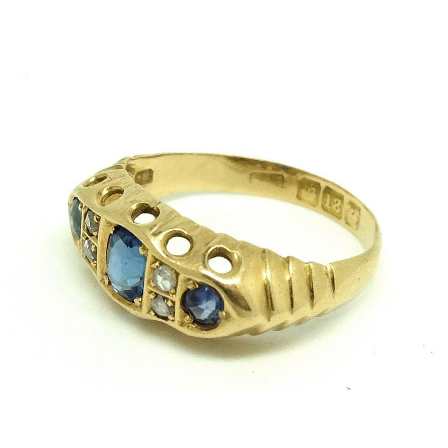 VICTORIAN Ring Antique Victorian 18ct Yellow Gold Diamond Sapphire Ring