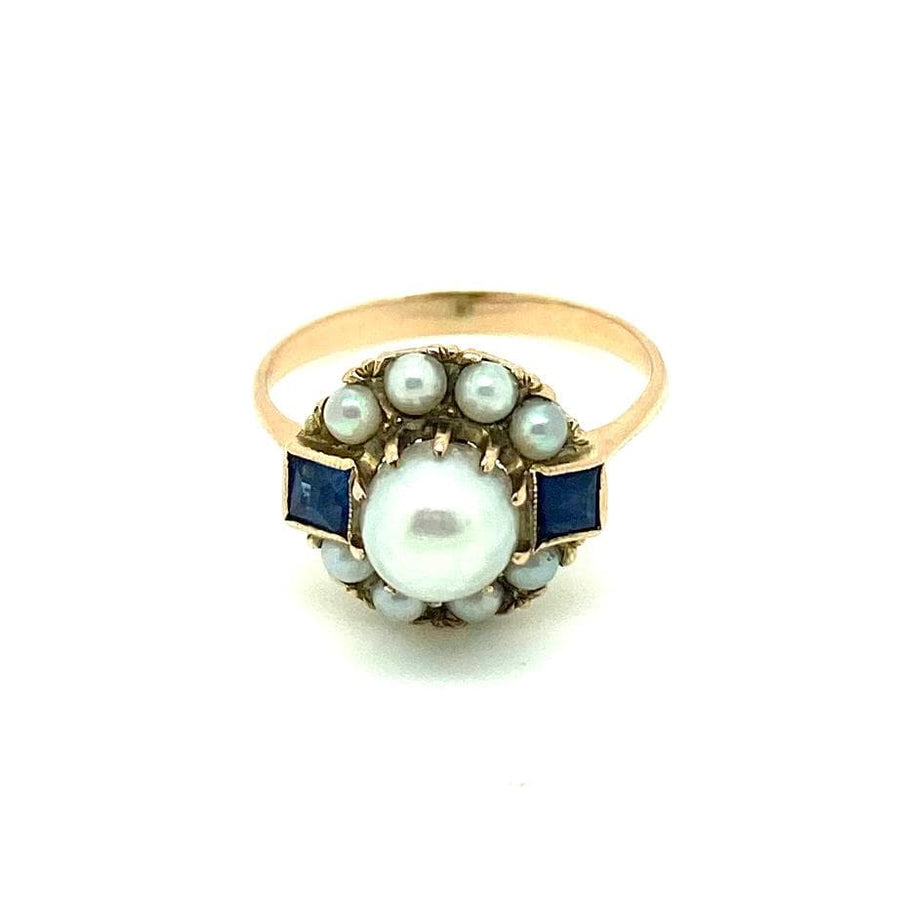 Antique double row coral and pearl ring
