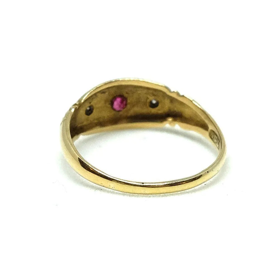 Antique Victorian Diamond & Ruby Gypsy 18ct Gold Ring - Mayveda Jewelry