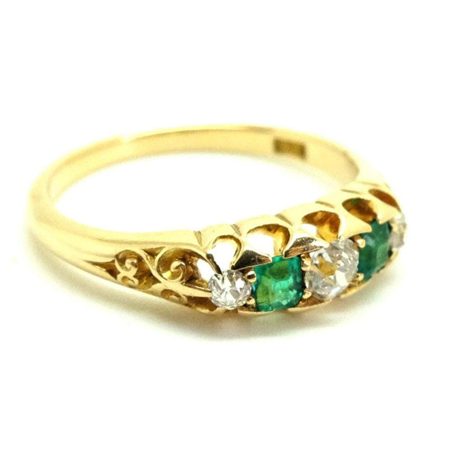 VICTORIAN Ring Antique Victorian Emerald 18ct Diamond Ring
