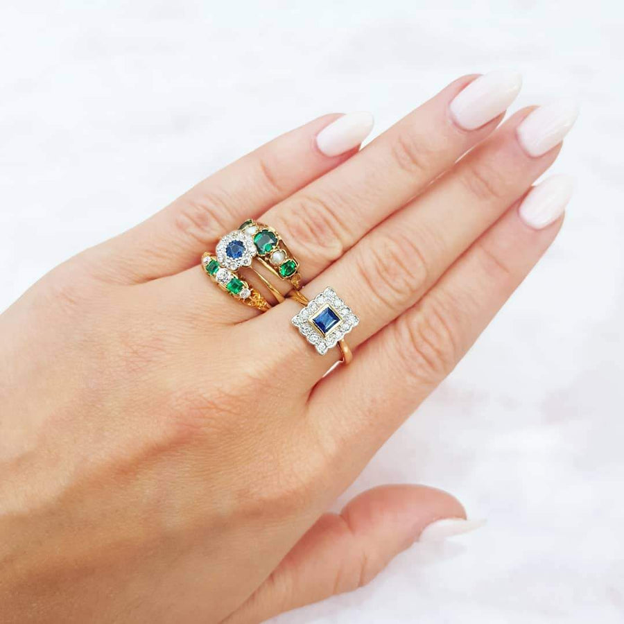 VICTORIAN Ring Antique Victorian Emerald 18ct Diamond Ring