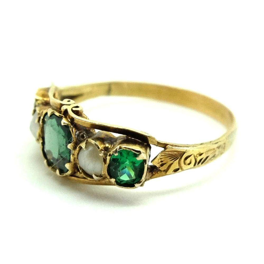 VICTORIAN Ring Antique Victorian Emerald 9ct Gold Pearl Ring