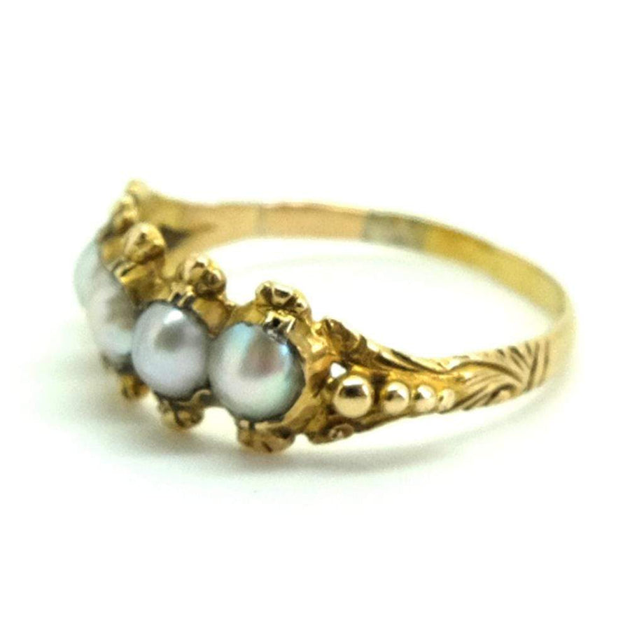 VICTORIAN Ring Antique Victorian Five Pearl 18ct Gold Ring