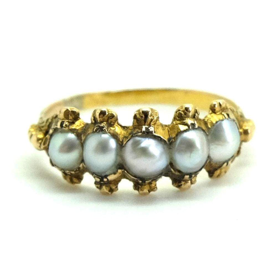 VICTORIAN Ring Antique Victorian Five Pearl 18ct Gold Ring