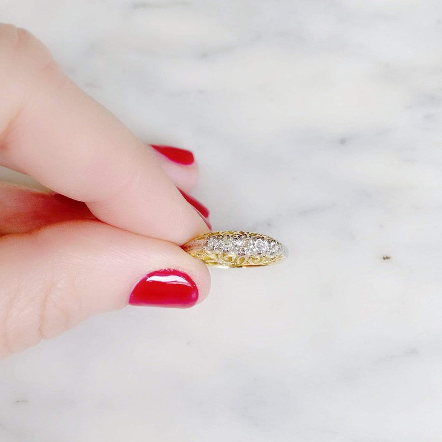 Antique Victorian Five Stone Diamond 18ct Gold Ring