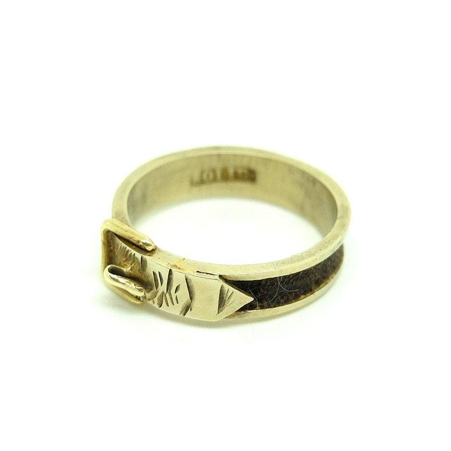 Antique Victorian Mourning Hairworks Buckle Ring | O / 7.5