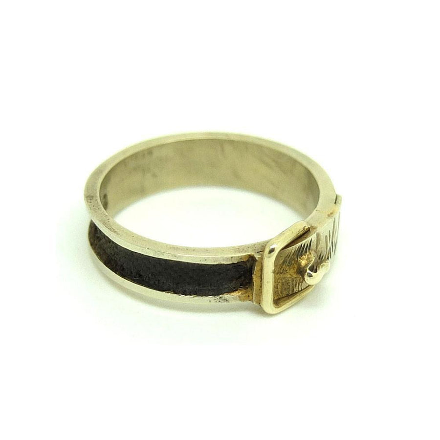 Antique Victorian Mourning Hairworks Buckle Ring | O / 7.5