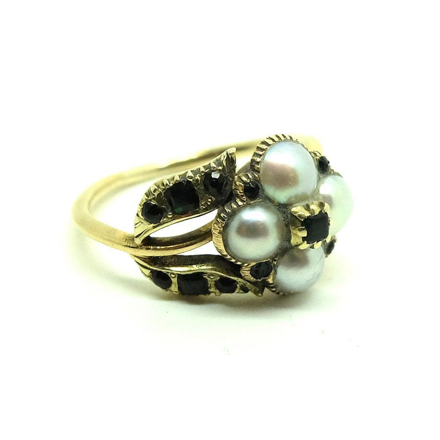 Antique Victorian Pearl & Green Garnet Mourning Ring