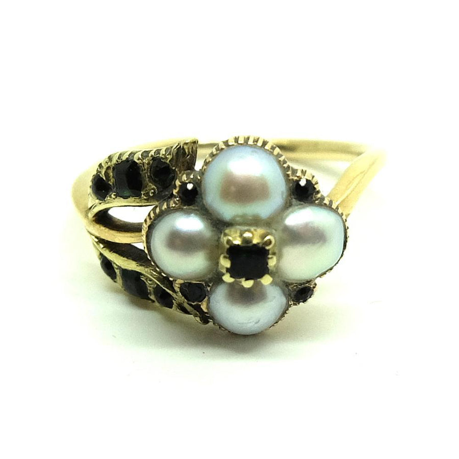 Antique Victorian Pearl & Green Garnet Mourning Ring