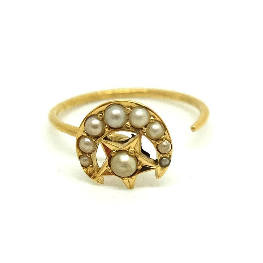Antique Victorian Pearl Moon & Star Spike Ring