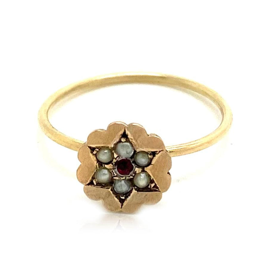 VICTORIAN Ring Antique Victorian Seed Pearl Star 9ct Gold Ring