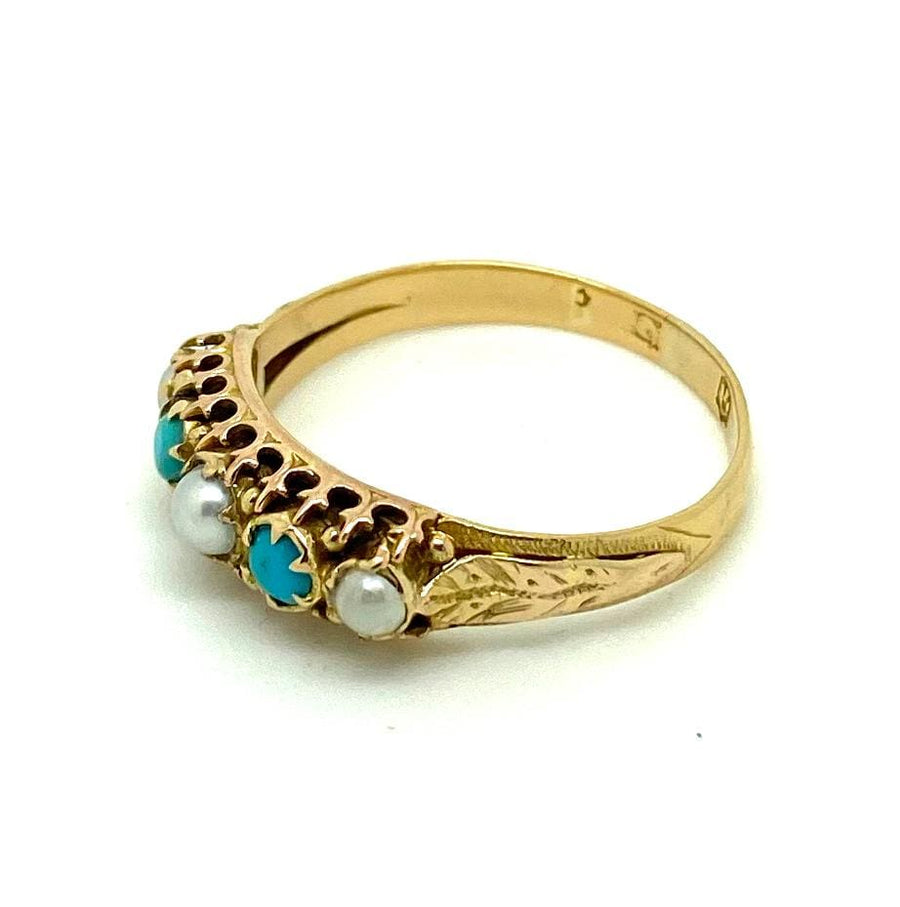SOLD - Antique Victorian Turquoise Pearl 18ct Gold Ring