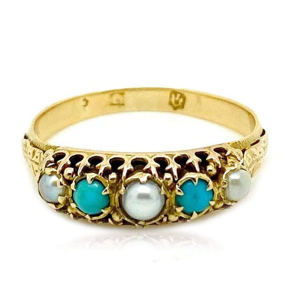 VICTORIAN Ring Antique Victorian Turquoise Pearl 18ct Gold Ring