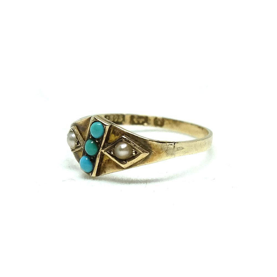 Antique Victorian Turquoise & Pearl 9ct Gold Ring