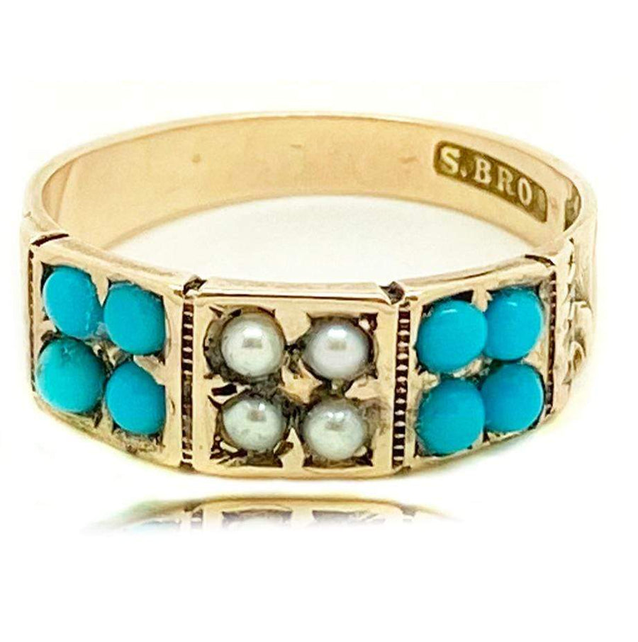 VICTORIAN Ring Antique Victorian Turquoise & Pearl 9ct Gold Ring