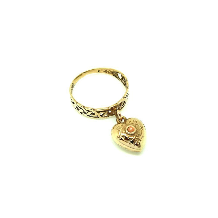 SOLD - Antique Victorian 9ct Rose Gold Coral Heart Ring
