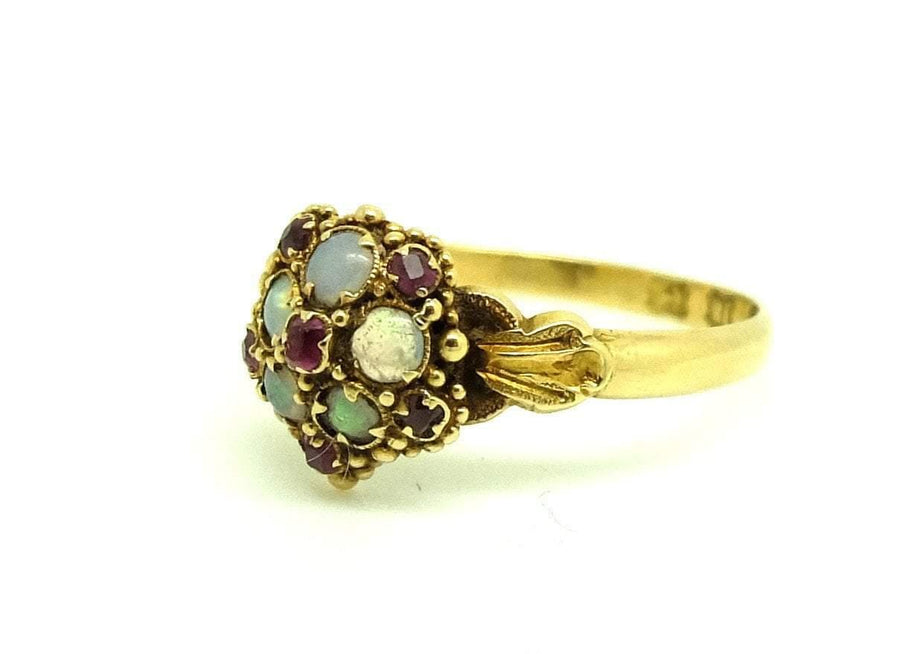 Victorian Opal and Ruby 18ct Yellow Gold Ring (Size: 0) - Mayveda Jewelry