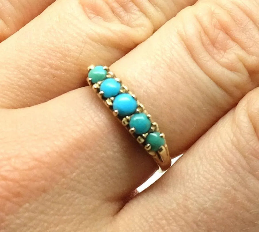 Victorian Turquoise Yellow Gold Ring (Size: N 1/2) - Mayveda Jewelry