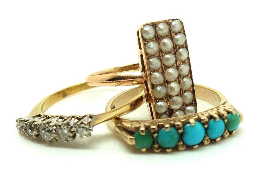 Victorian Turquoise Yellow Gold Ring (Size: N 1/2) - Mayveda Jewelry