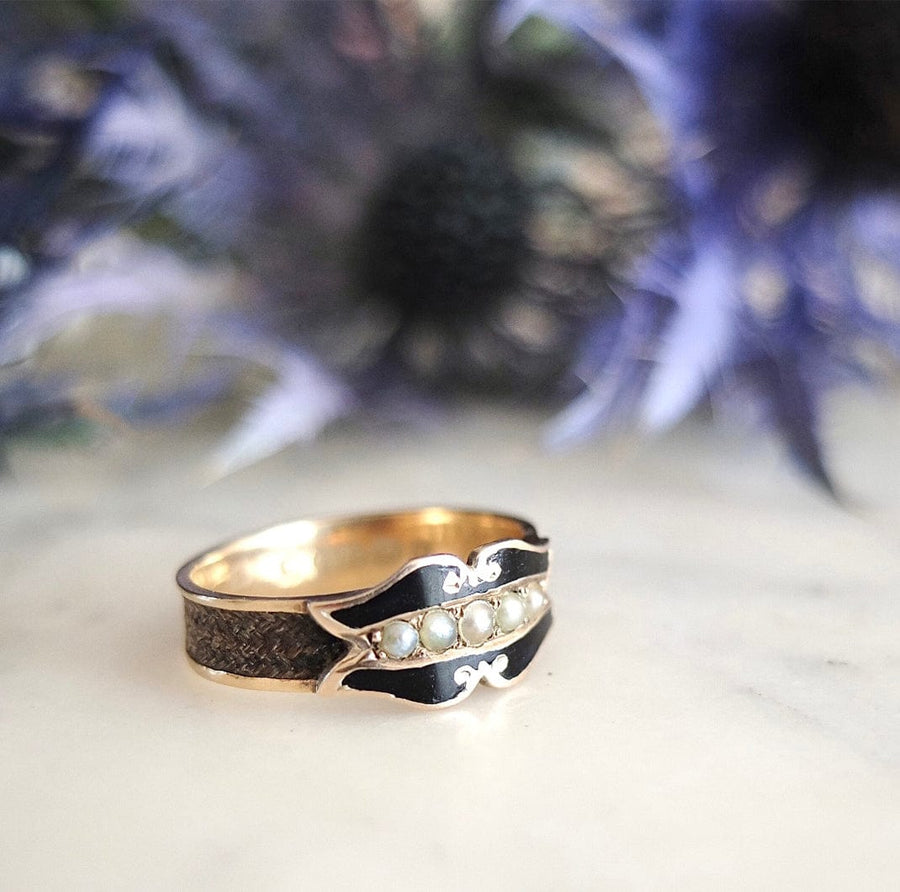 VICTORIAN Rings Antique Victorian 1878 Mourning Black Enamel 9ct Gold Ring Mayveda Jewellery