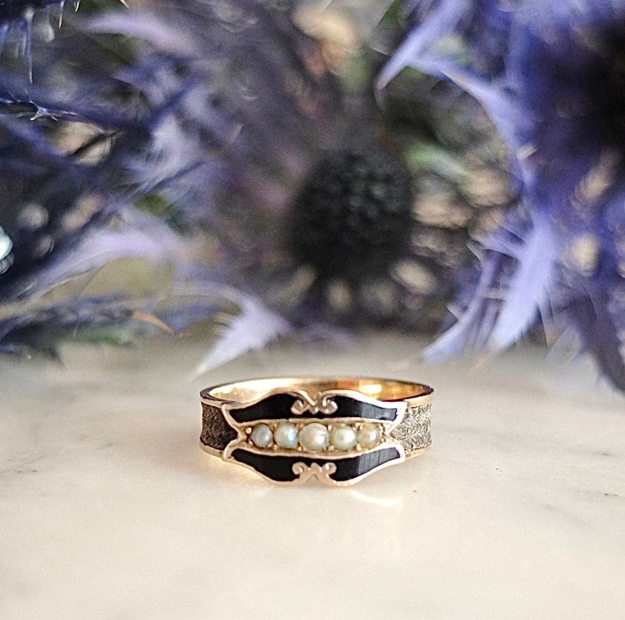 VICTORIAN Rings Antique Victorian 1878 Mourning Black Enamel 9ct Gold Ring Mayveda Jewellery