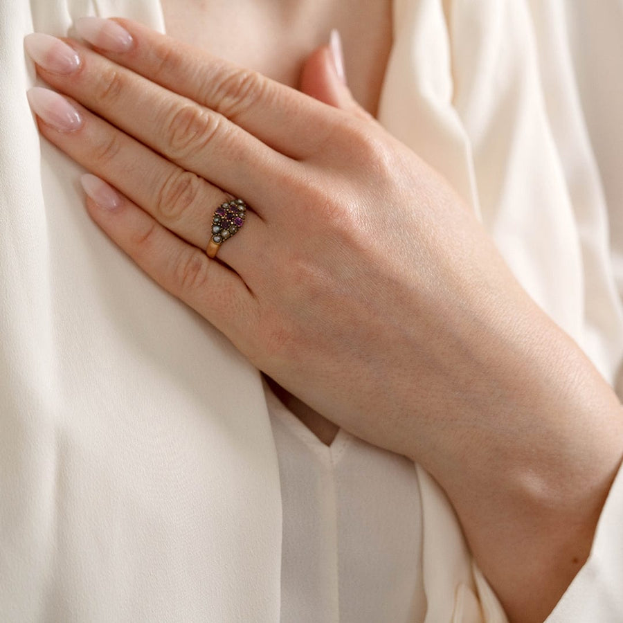 VICTORIAN Rings Antique Victorian 18ct Split Pearl Ruby Cross Ring Mayveda Jewellery