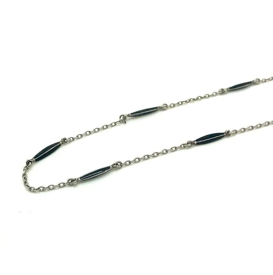 Vintage 1920s Art Deco Black Enamel & Silver Chain Necklace