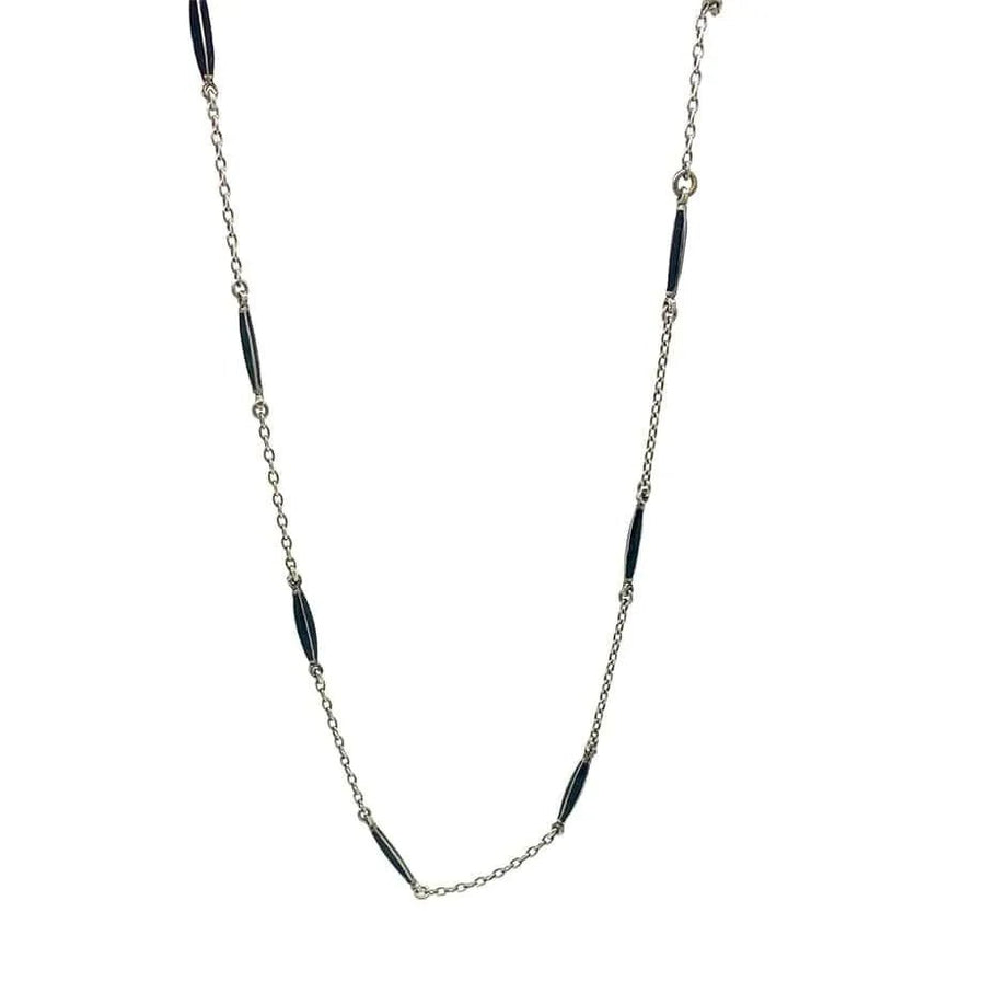 Vintage 1920s Art Deco Black Enamel & Silver Chain Necklace