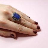 Vintage 1920s Blue Chalcedony Marcasite Silver Ring