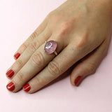 Vintage 1920s Chinese Rose Quartz Gemstone Silver Ring | Q - S (8.5 - 9.5)