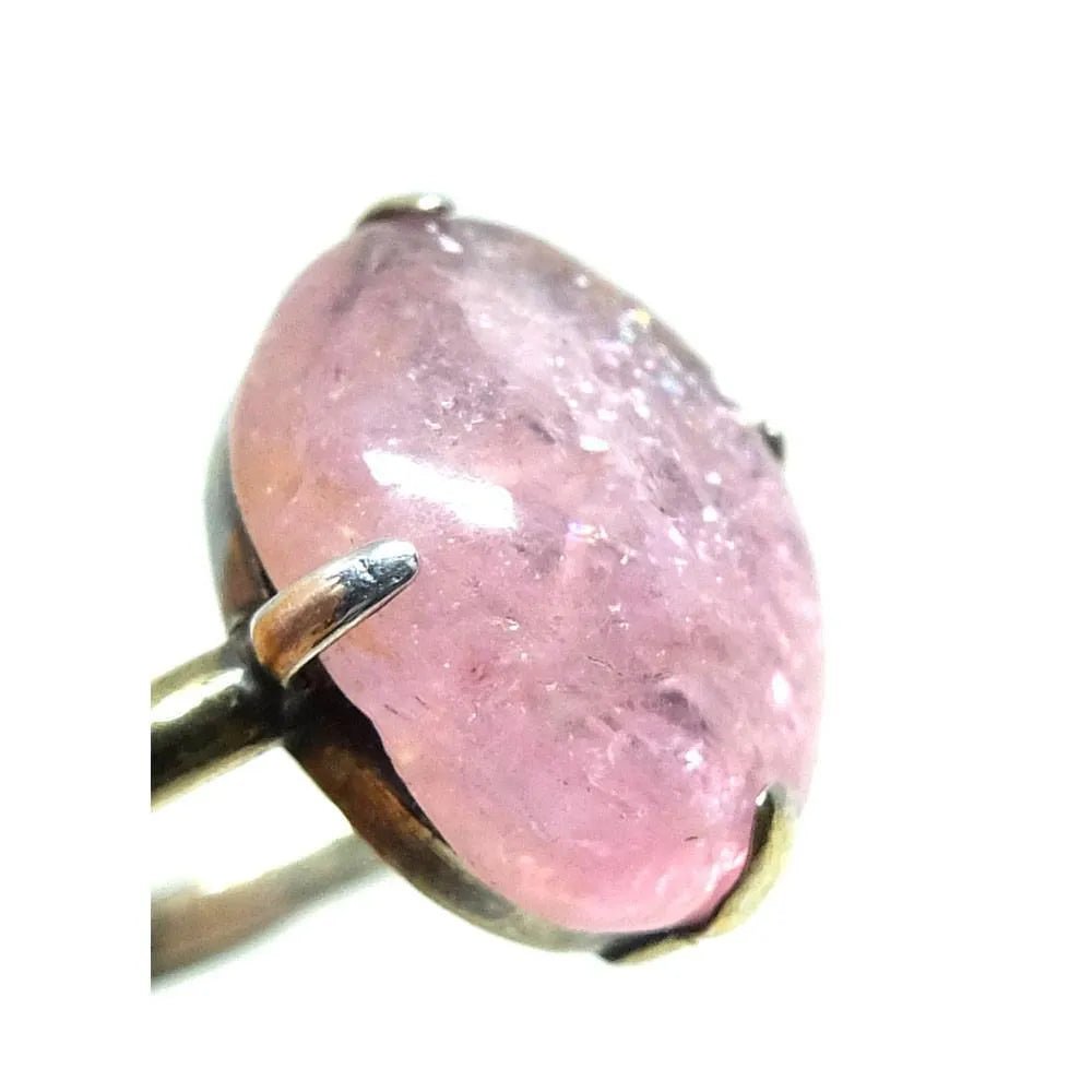 Vintage 1920s Chinese Rose Quartz Gemstone Silver Ring | Q-S (8.5-9.5), view 6