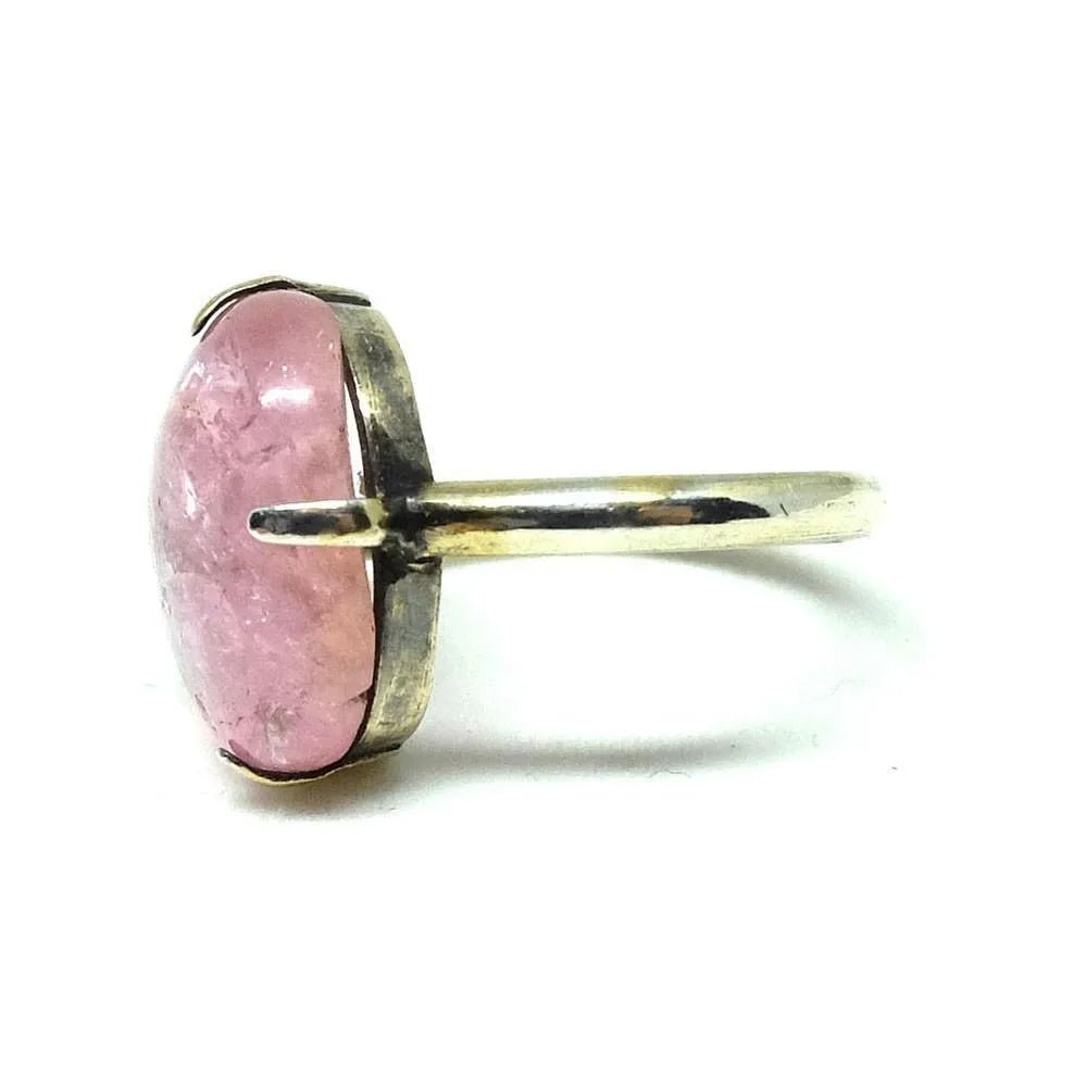 Vintage 1920s Chinese Rose Quartz Gemstone Silver Ring | Q-S (8.5-9.5), view 5