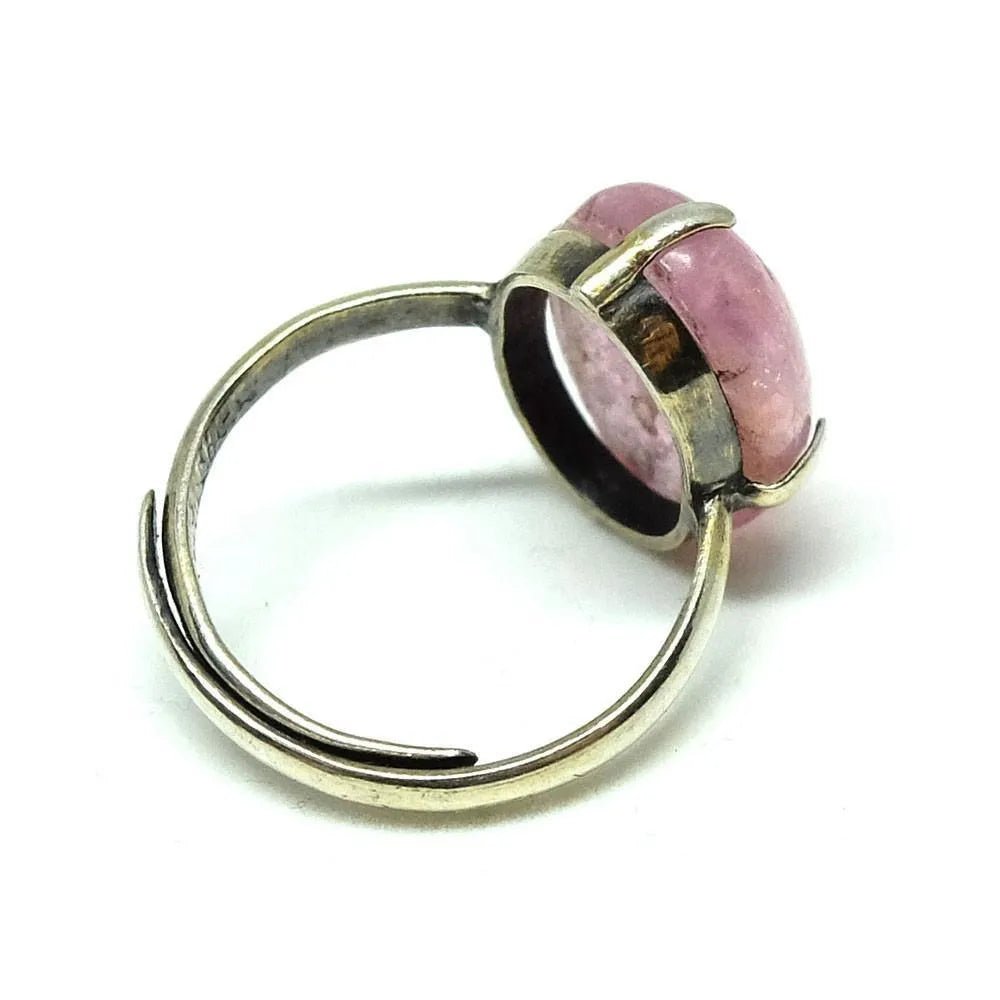Vintage 1920s Chinese Rose Quartz Gemstone Silver Ring | Q-S (8.5-9.5), view 4