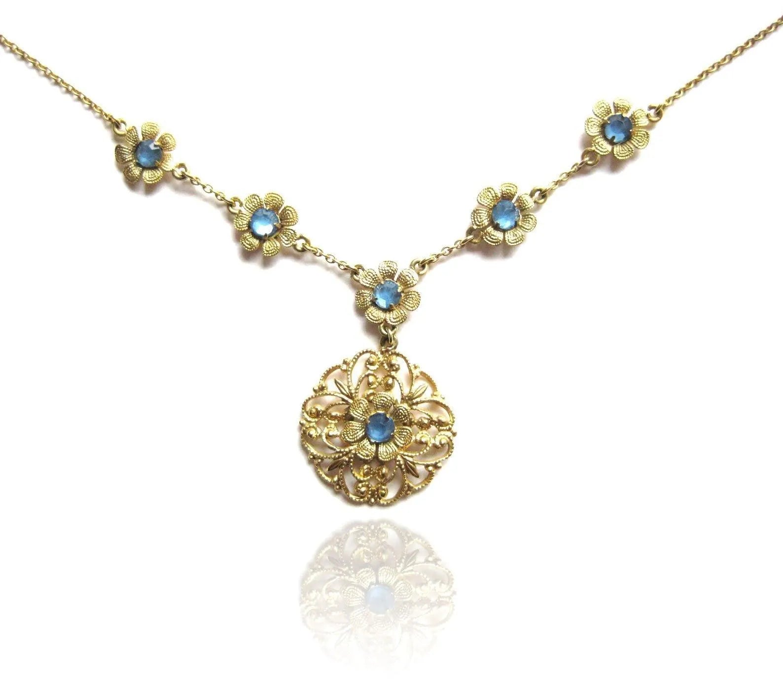 Vintage 1920s Rolled Gold Flower Necklace