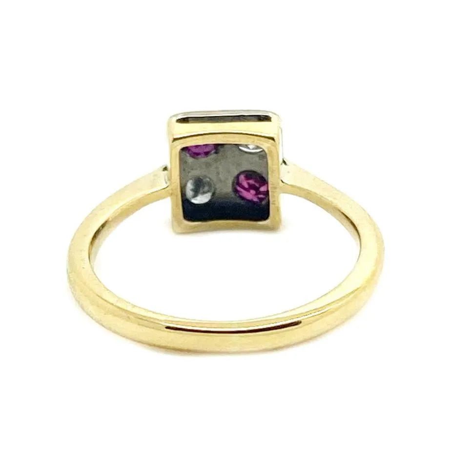 Anillo vintage de oro de 18 quilates con diamantes de rubí y platino de la década de 1920, view 5