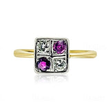 Vintage 1920s Ruby Diamond Platinum Chequerboard 18ct Gold Ring