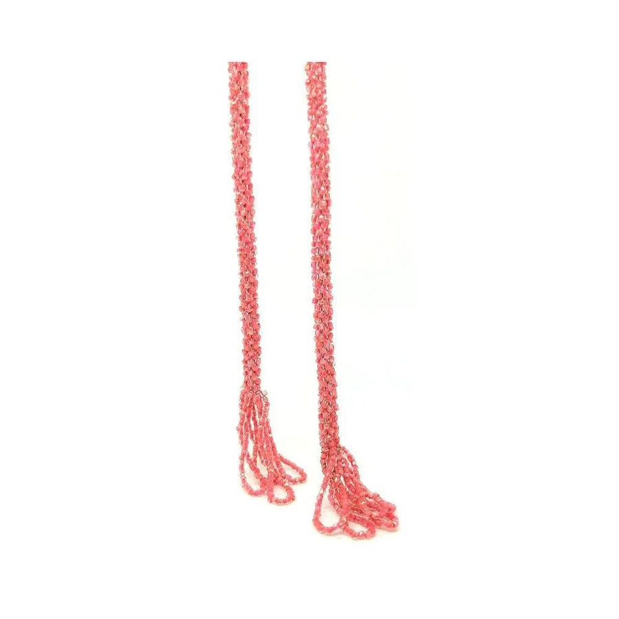 Vintage 1920s Tassel Art Deco Pink Beaded Flapper Necklace
